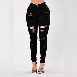 Fashion Nova Black Distressed High-Waisted Jeans